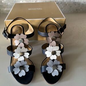 Michael Kors Black and Tan Floral Sandals